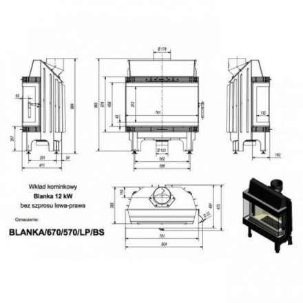 Каминная топка Kratki Blanka 670/570/LP/BS (угловое стекло слева-справа) в Орше